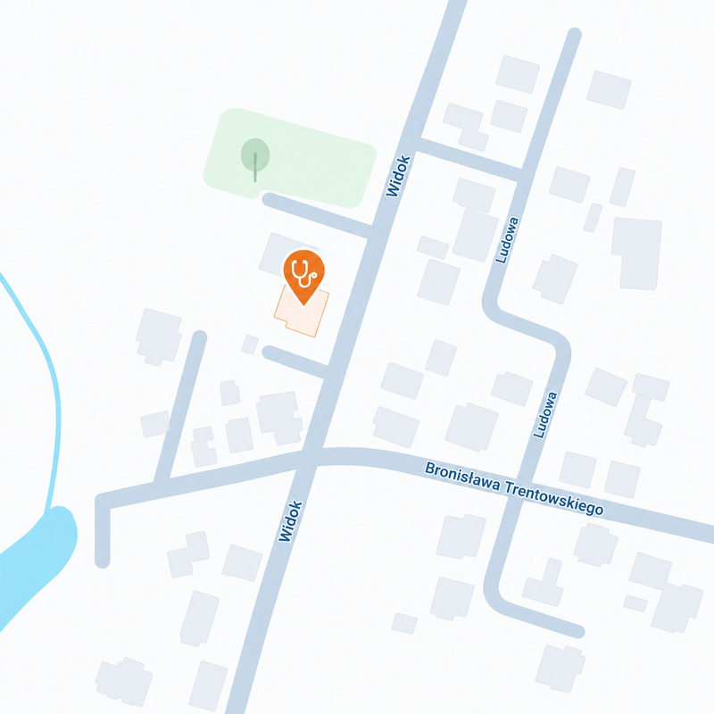 Mapa okolicy placówki Widok z zaznaczoną przychodnią
